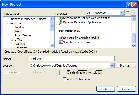 Visual Studio 2008 New Project dialog