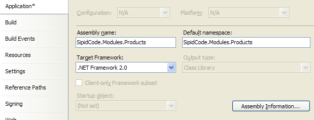 Project settings screen