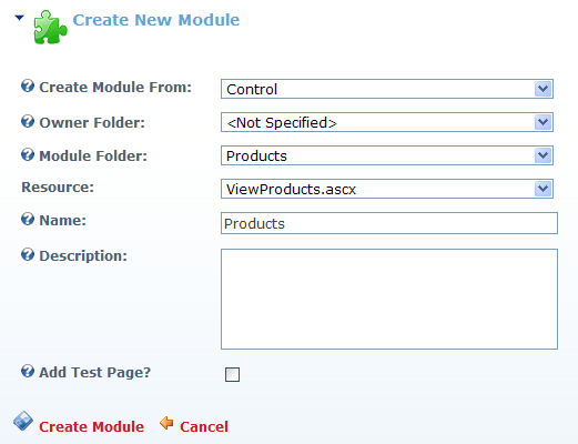 Create module screen